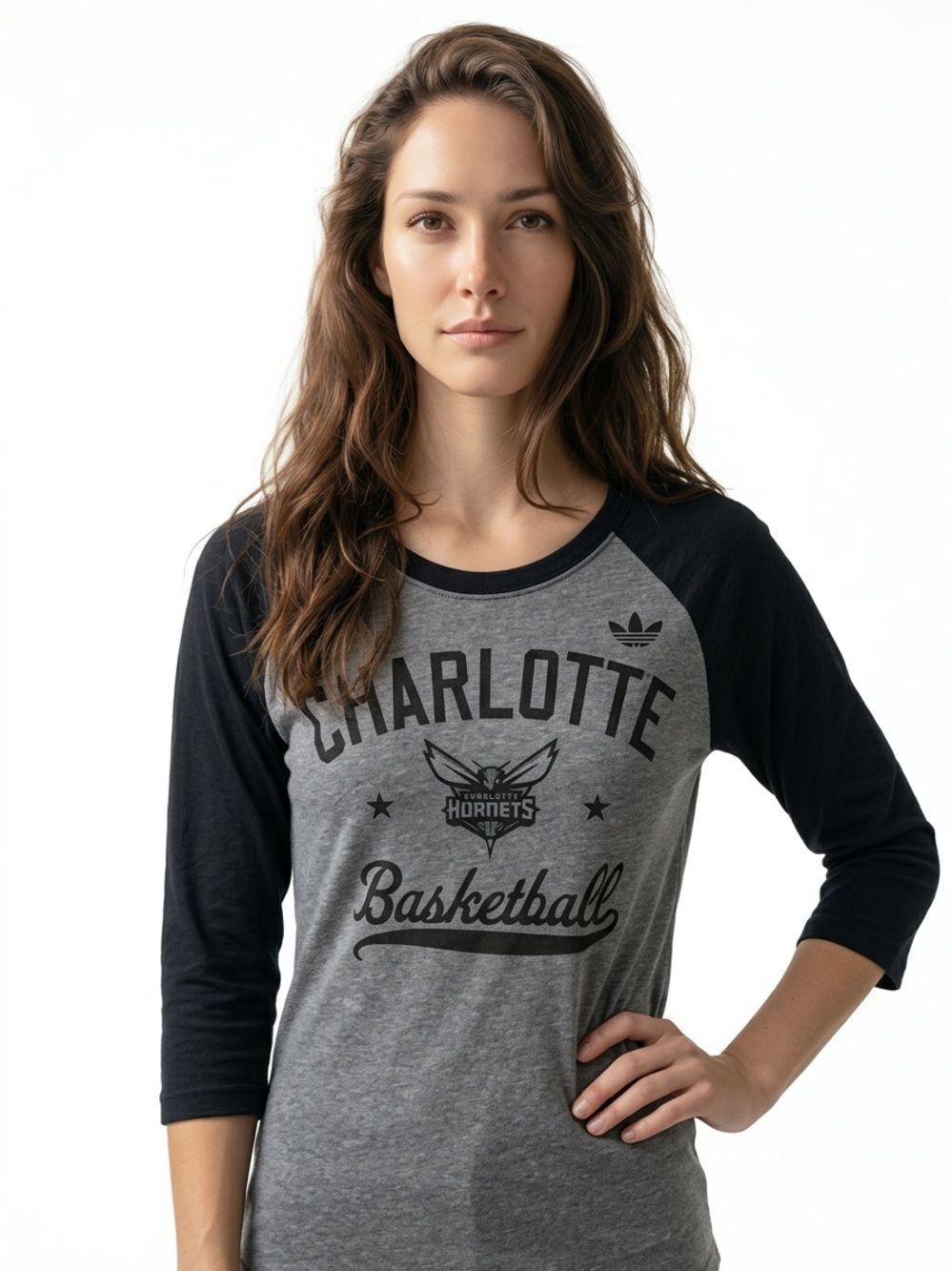 ADIDAS | Charlotte Hornets Basketball Raglan Tee Two Tone Gray Women’s Size XL